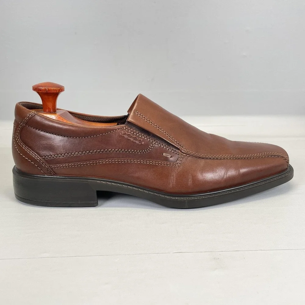 Ecco Oxford Shoes Mens Size 10 EU 44 Brown Leather Slip On Comfort Dress Casual